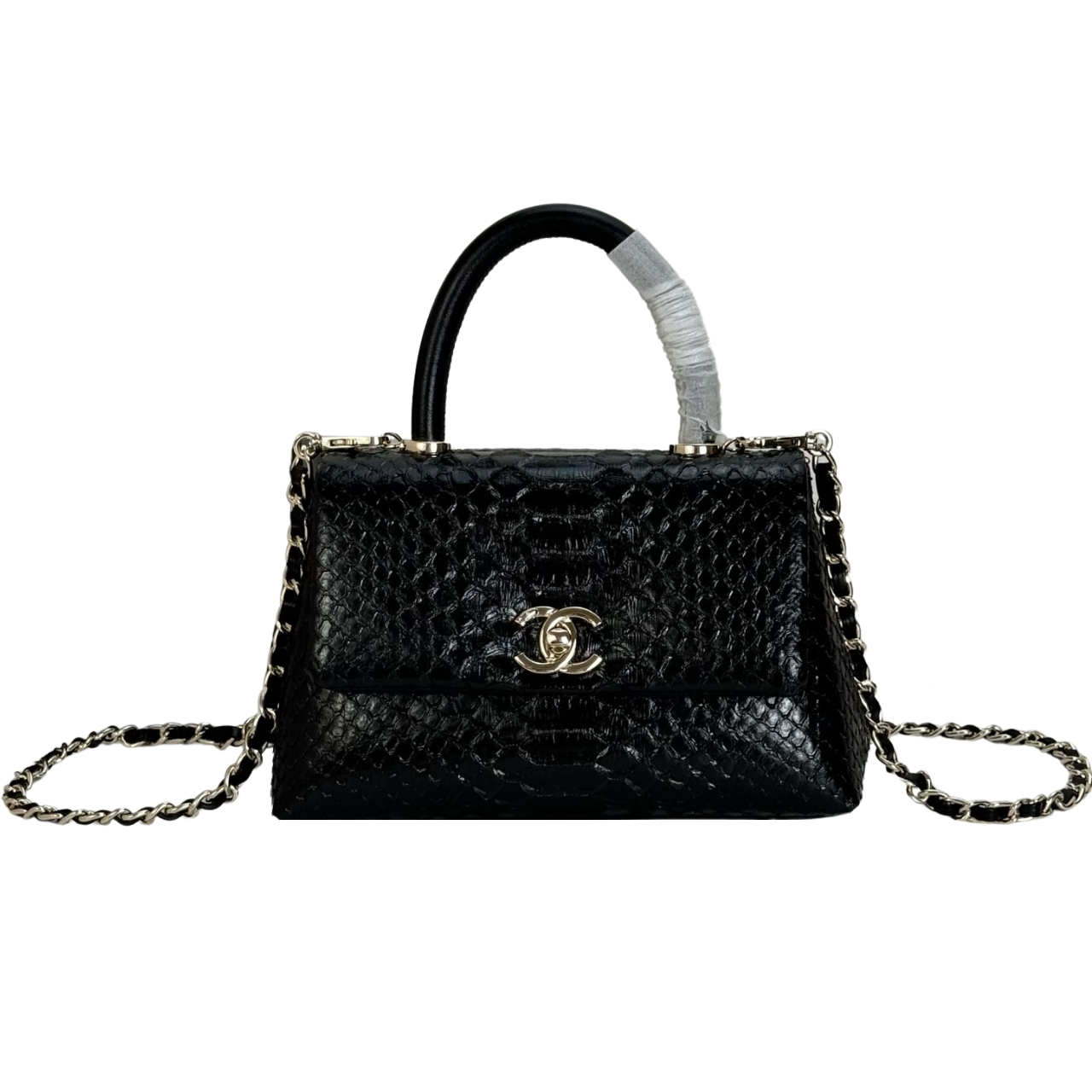 CC TRENDY CC TOP HANDLE BAG PYTHON BLACK 23CM