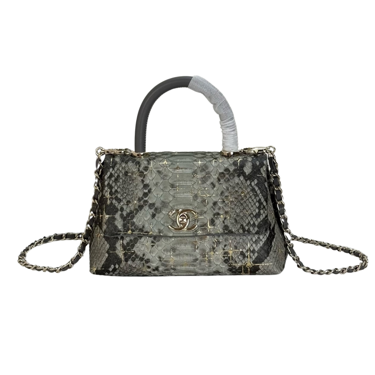 CC TRENDY CC TOP HANDLE BAG PYTHON GRAY 23CM