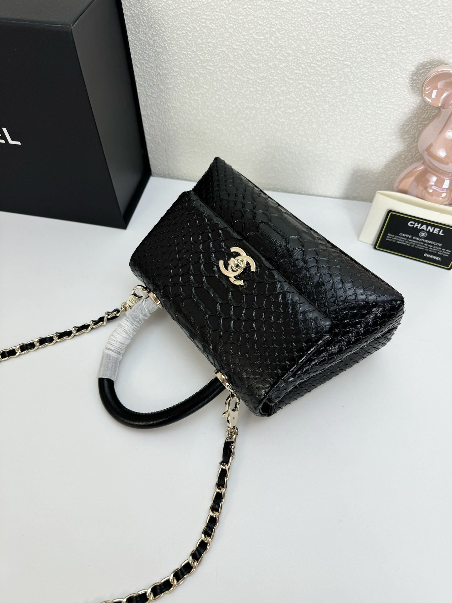 CC TRENDY CC TOP HANDLE BAG PYTHON BLACK 23CM
