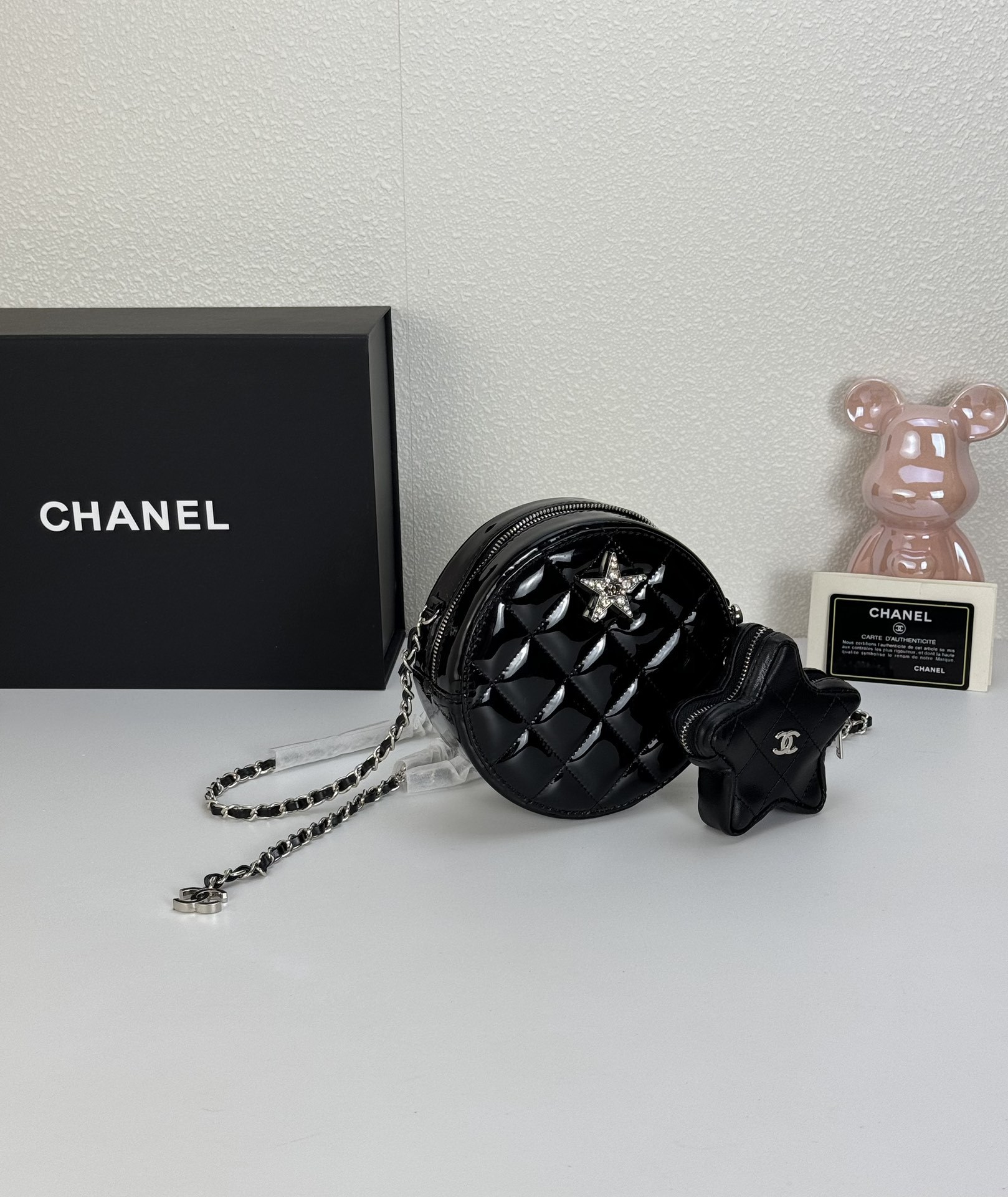 CC ROUND WITH CHARM AND STAR COIN PURSE BLACK 15CM