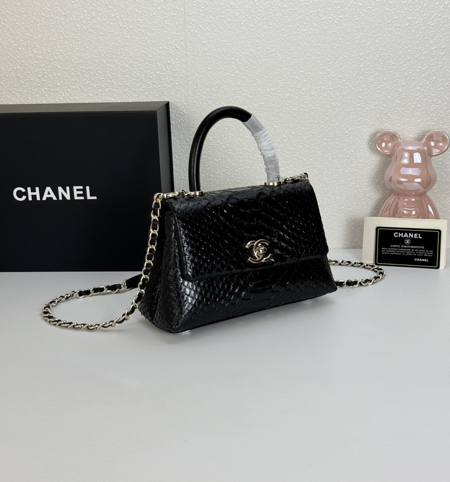 CC TRENDY CC TOP HANDLE BAG PYTHON BLACK 23CM