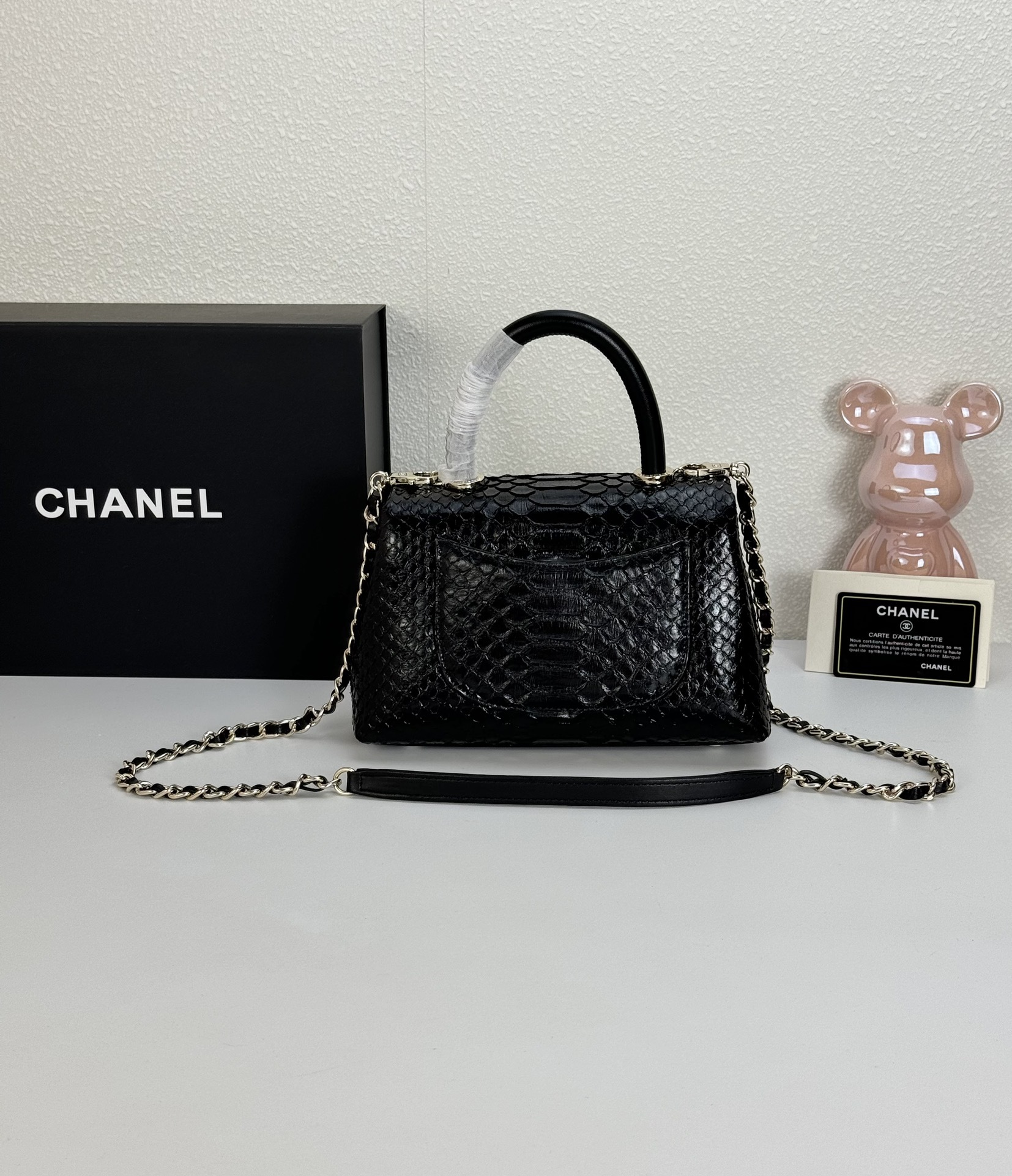 CC TRENDY CC TOP HANDLE BAG PYTHON BLACK 23CM