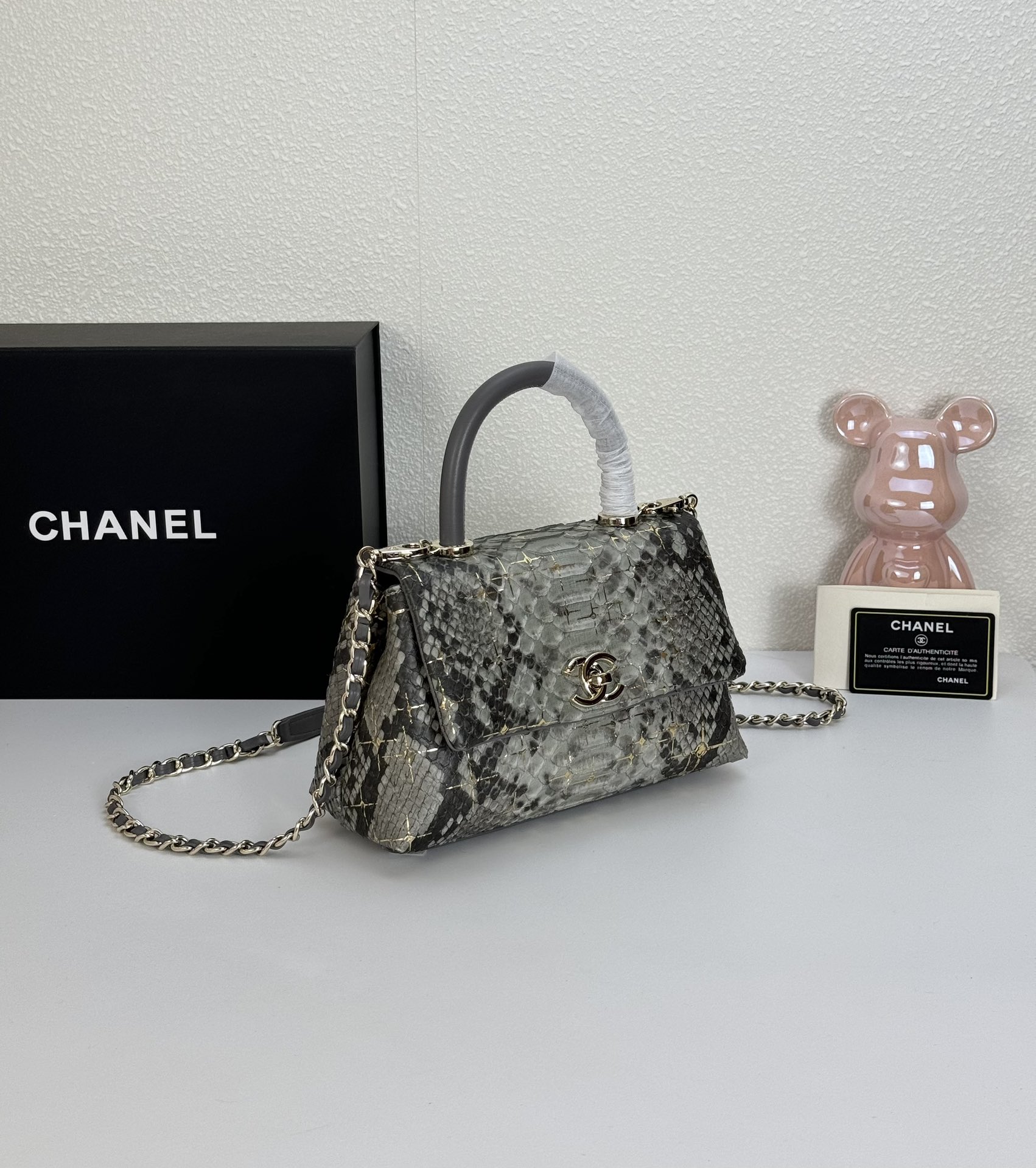 CC TRENDY CC TOP HANDLE BAG PYTHON GRAY 23CM