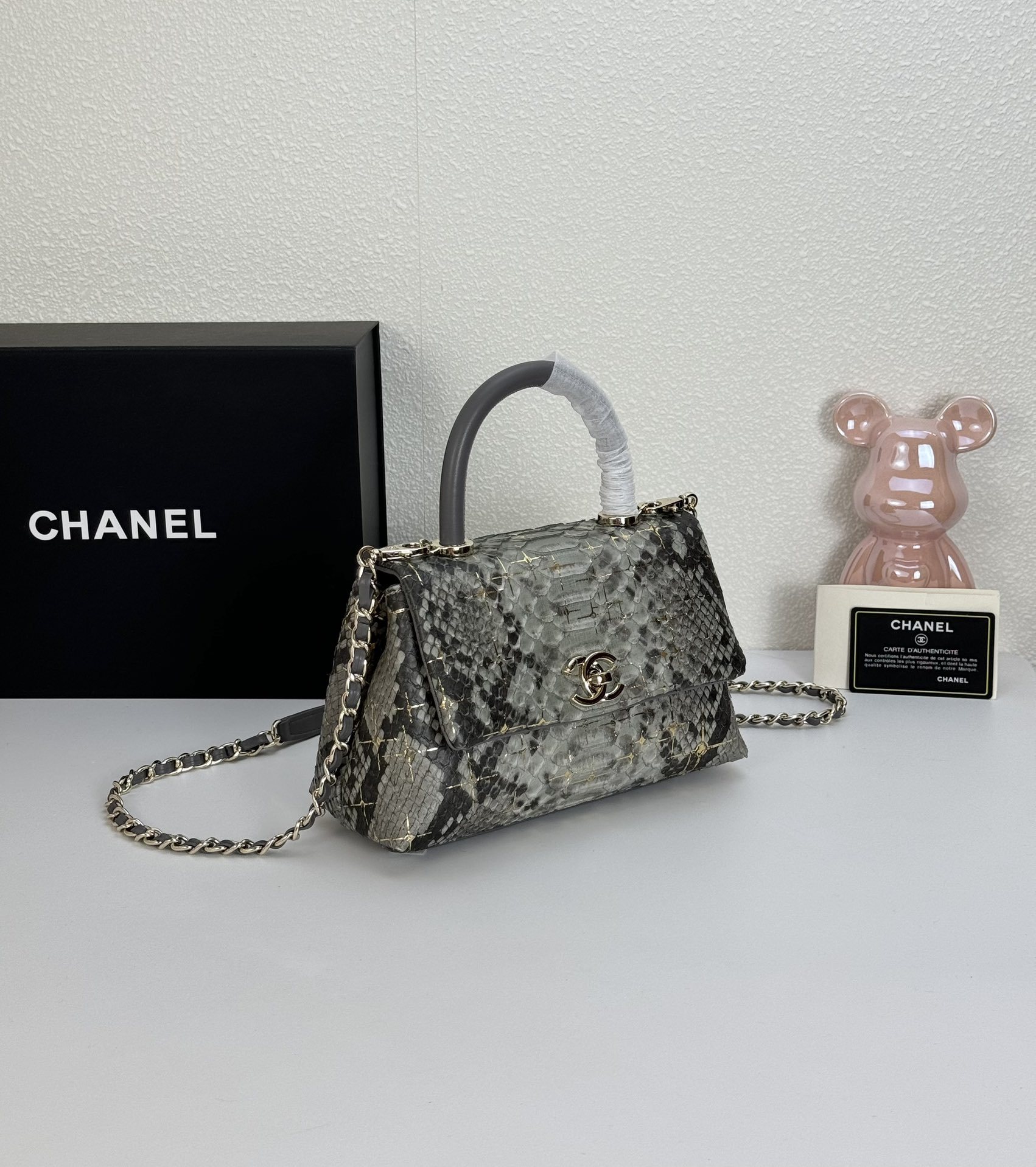 CC TRENDY CC TOP HANDLE BAG PYTHON GRAY 23CM