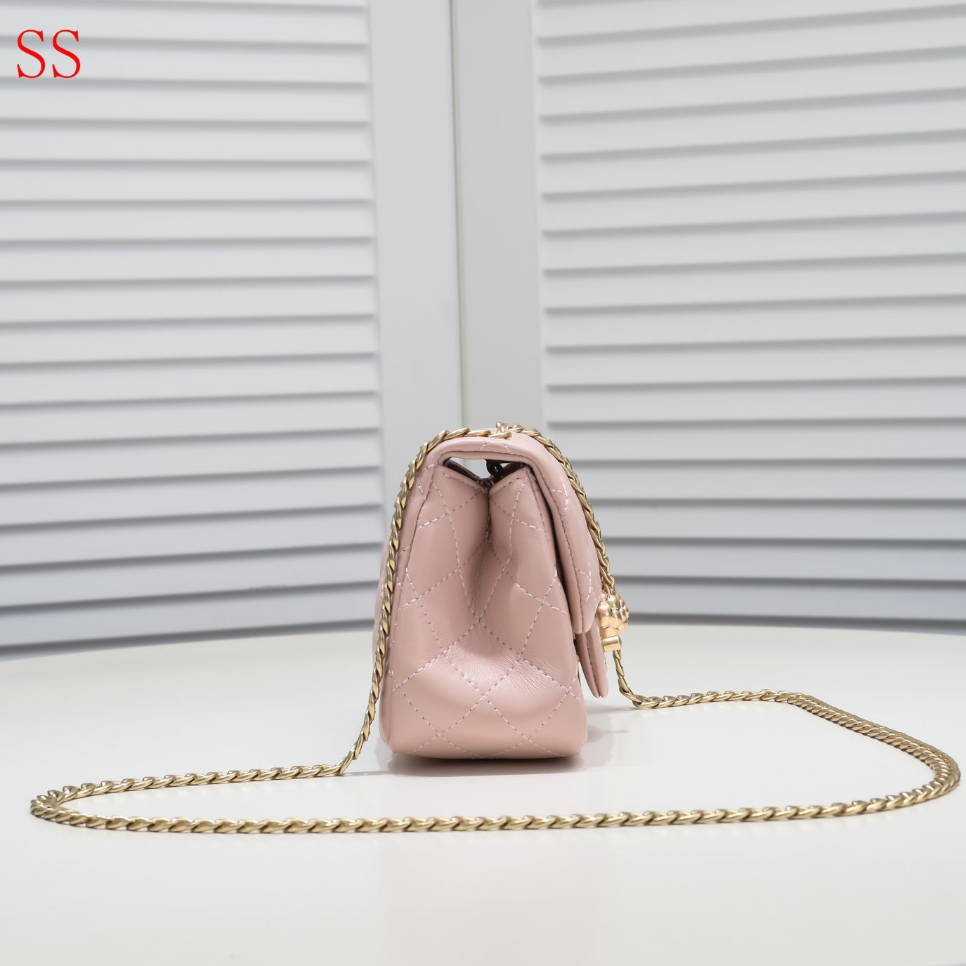 CC MINI FLAP BAG WITH FLOWER CHAIN BEIGE 18CM