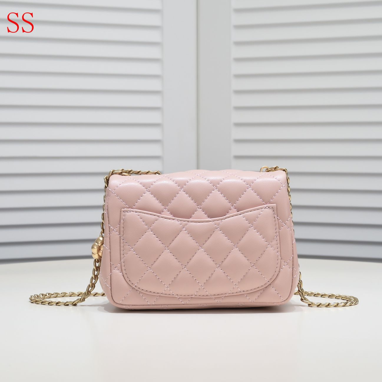 CC MINI FLAP BAG WITH FLOWER CHAIN BEIGE 18CM