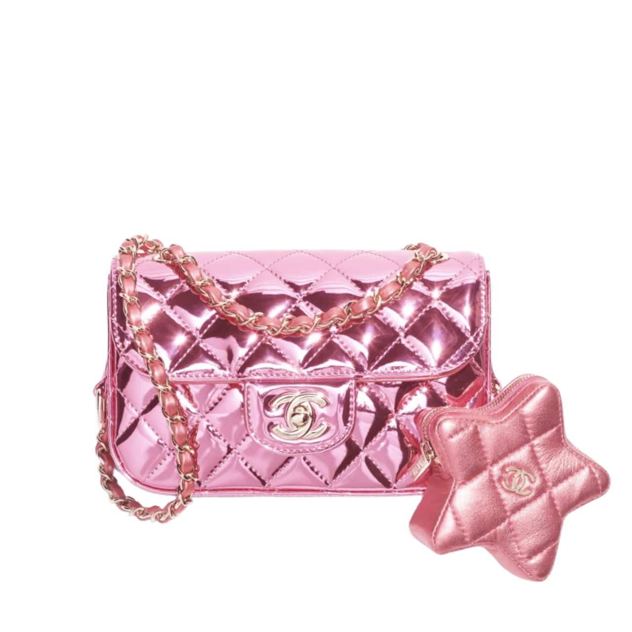 CC MINI FLAP BAG STAR COIN PURSE PINK 24CM AS4646 B14873 NT668