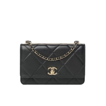 CC LAMBSKIN QUILTED TRENDY CC WALLET ON CHAIN WOC BLACK 19CM