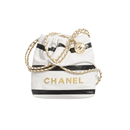 CC 22 SMALL HANDBAG BLACK WHITE GOLD TONE METAL 19CM AS3980 B16652 NY081