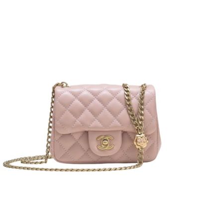 CC MINI FLAP BAG WITH FLOWER CHAIN BEIGE 18CM