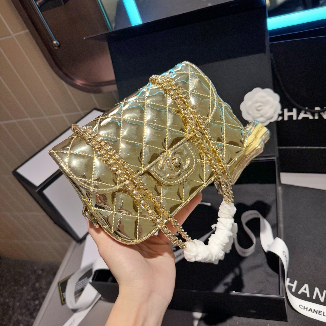 CC MINI FLAP BAG STAR COIN PURSE YELLOW GOLD 24CM AS4646 B14873 NT671