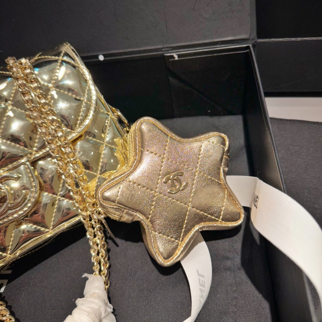 CC MINI FLAP BAG STAR COIN PURSE YELLOW GOLD 24CM AS4646 B14873 NT671