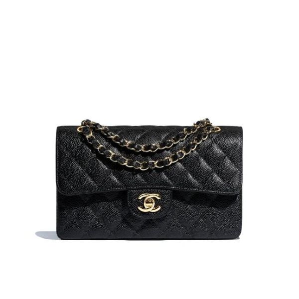 CC MEDIUM CLASSIC FLAP BAG GOLD HARDWARE BLACK 26CM A01113