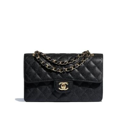 CC MEDIUM CLASSIC FLAP BAG GOLD HARDWARE BLACK 26CM A01113