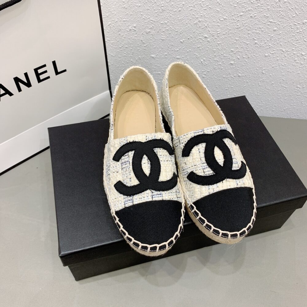 CHL WHITE BLUE BLACK TWEED CC ESPADRILLES SLIP ON