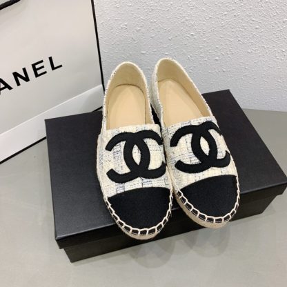 CHL WHITE BLUE BLACK TWEED CC ESPADRILLES SLIP ON