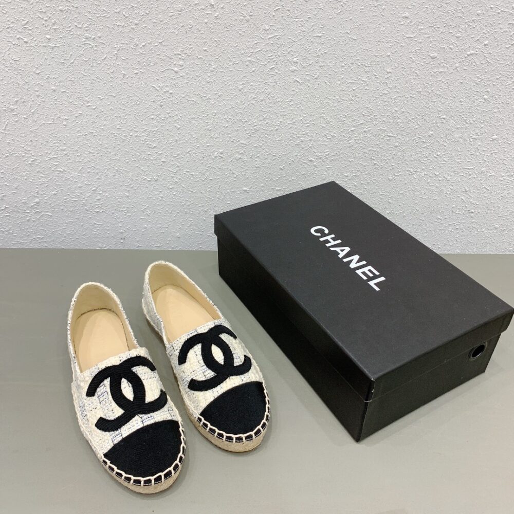CHL WHITE BLUE BLACK TWEED CC ESPADRILLES SLIP ON