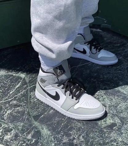Designer Jordan 1 Mid “Light Smoke Grey” High Q ( Customs And Box ), Jordan 1 Sneakers FREE SHIPPING