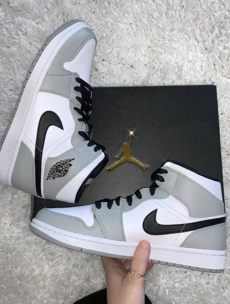Designer Jordan 1 Mid “Light Smoke Grey” High Q ( Customs And Box ), Jordan 1 Sneakers FREE SHIPPING