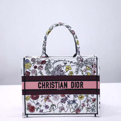 DIR 1286 Book Tote bag size 36.5cm 41.5cm Embroidery LOGO Handbag pink yellow flower
