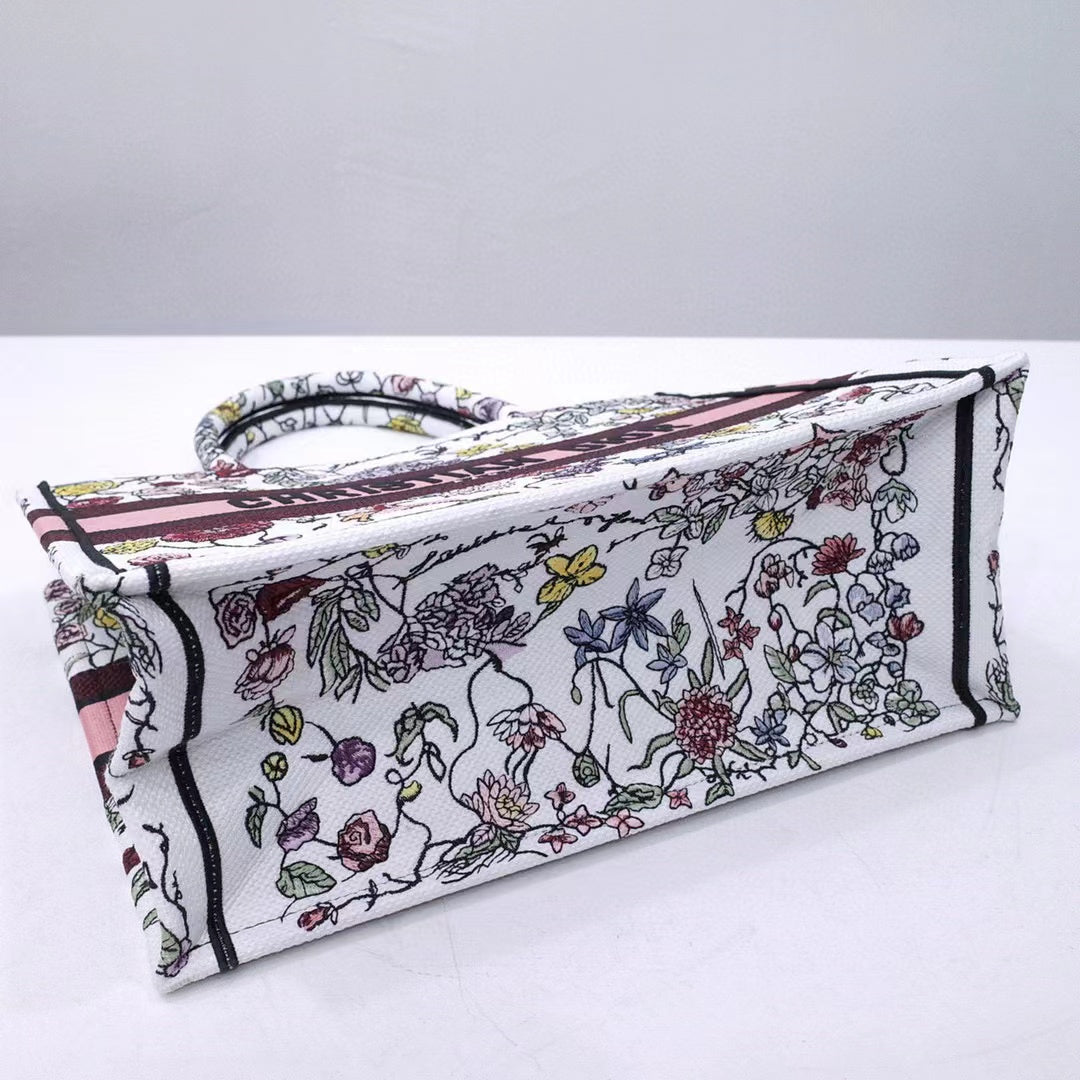 DIR 1286 Book Tote bag size 36.5cm 41.5cm Embroidery LOGO Handbag pink yellow flower