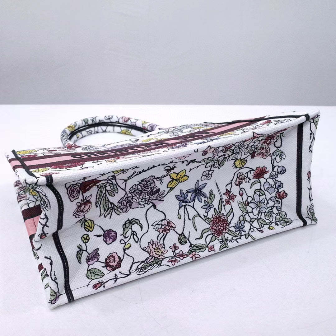 DIR 1286 Book Tote bag size 36.5cm 41.5cm Embroidery LOGO Handbag pink yellow flower