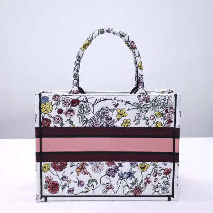 DIR 1286 Book Tote bag size 36.5cm 41.5cm Embroidery LOGO Handbag pink yellow flower