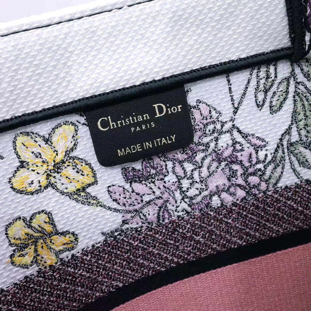 DIR 1286 Book Tote bag size 36.5cm 41.5cm Embroidery LOGO Handbag pink yellow flower