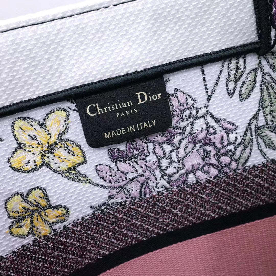 DIR 1286 Book Tote bag size 36.5cm 41.5cm Embroidery LOGO Handbag pink yellow flower