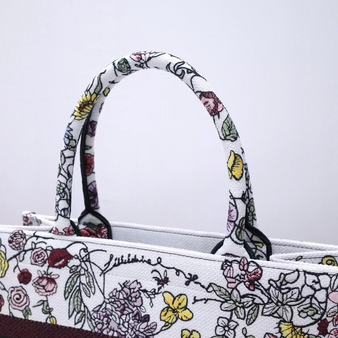 DIR 1286 Book Tote bag size 36.5cm 41.5cm Embroidery LOGO Handbag pink yellow flower