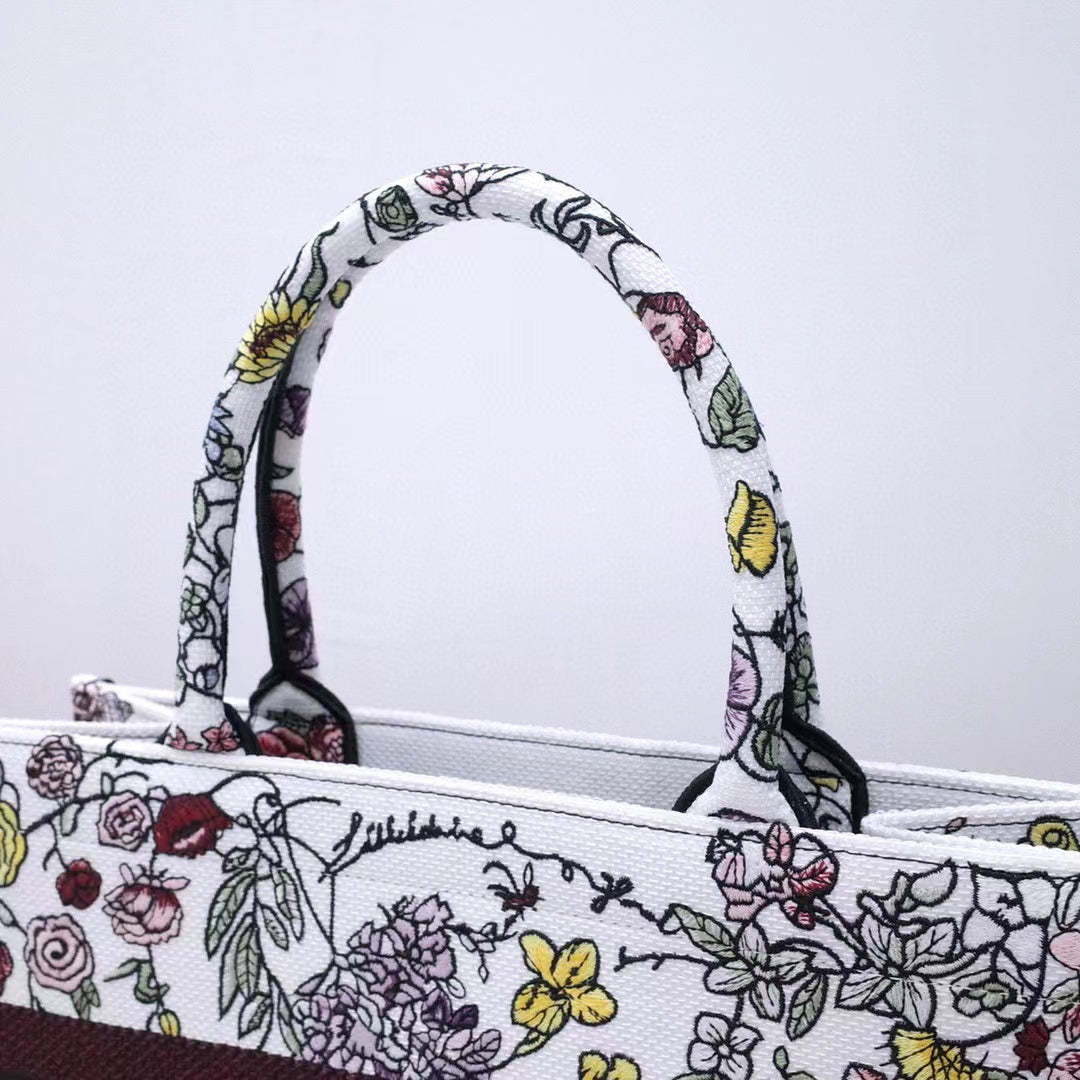 DIR 1286 Book Tote bag size 36.5cm 41.5cm Embroidery LOGO Handbag pink yellow flower