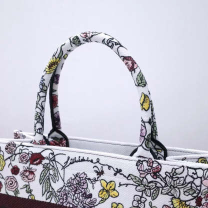 DIR 1286 Book Tote bag size 36.5cm 41.5cm Embroidery LOGO Handbag pink yellow flower
