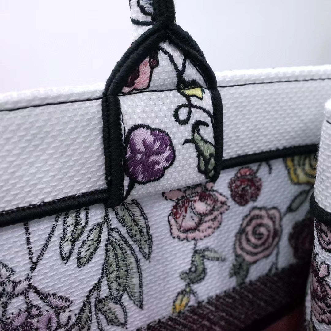 DIR 1286 Book Tote bag size 36.5cm 41.5cm Embroidery LOGO Handbag pink yellow flower