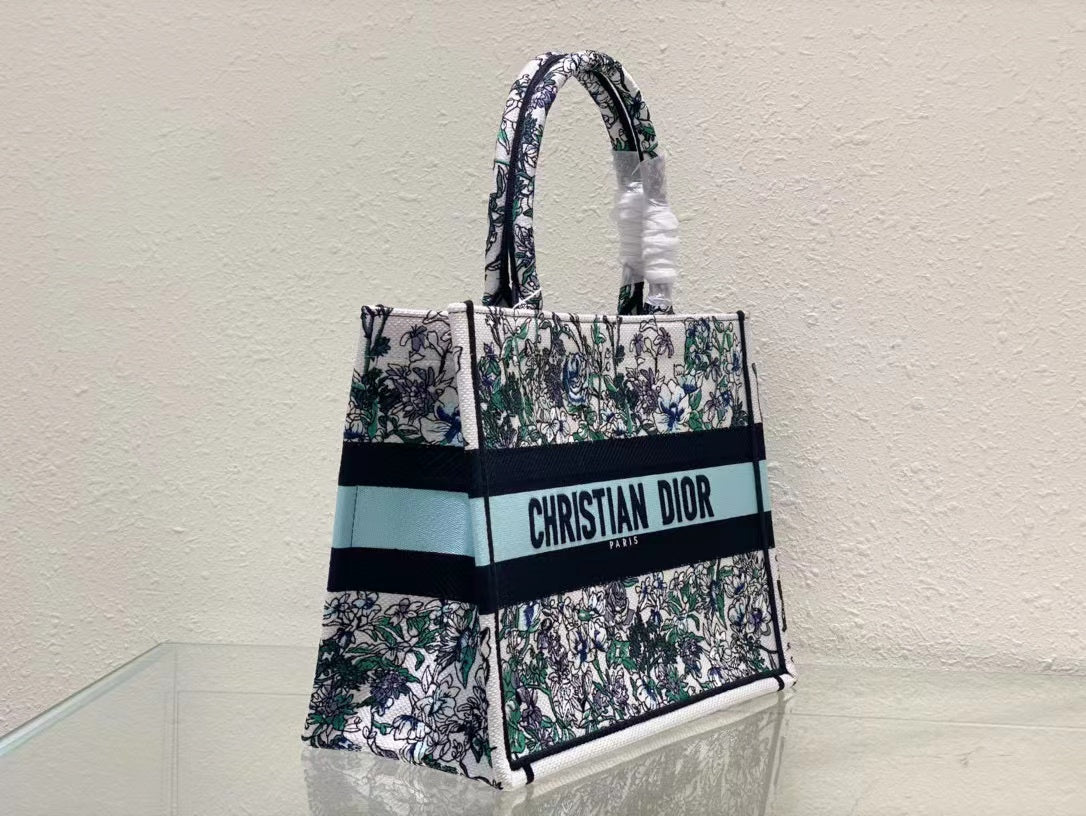DO1286 Book Tote bag size 36.5cm 41.5cm Embroidery LOGO Handbag green blue flower
