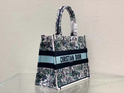 DO1286 Book Tote bag size 36.5cm 41.5cm Embroidery LOGO Handbag green blue flower