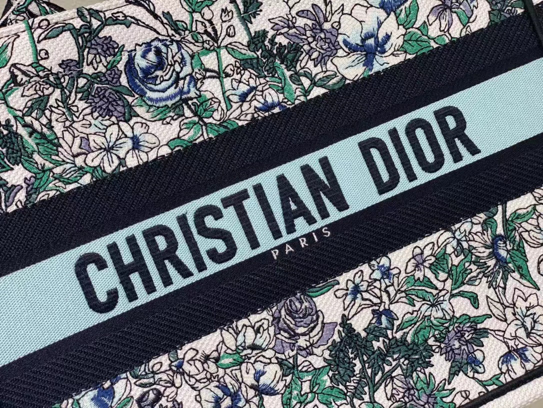 DO1286 Book Tote bag size 36.5cm 41.5cm Embroidery LOGO Handbag green blue flower