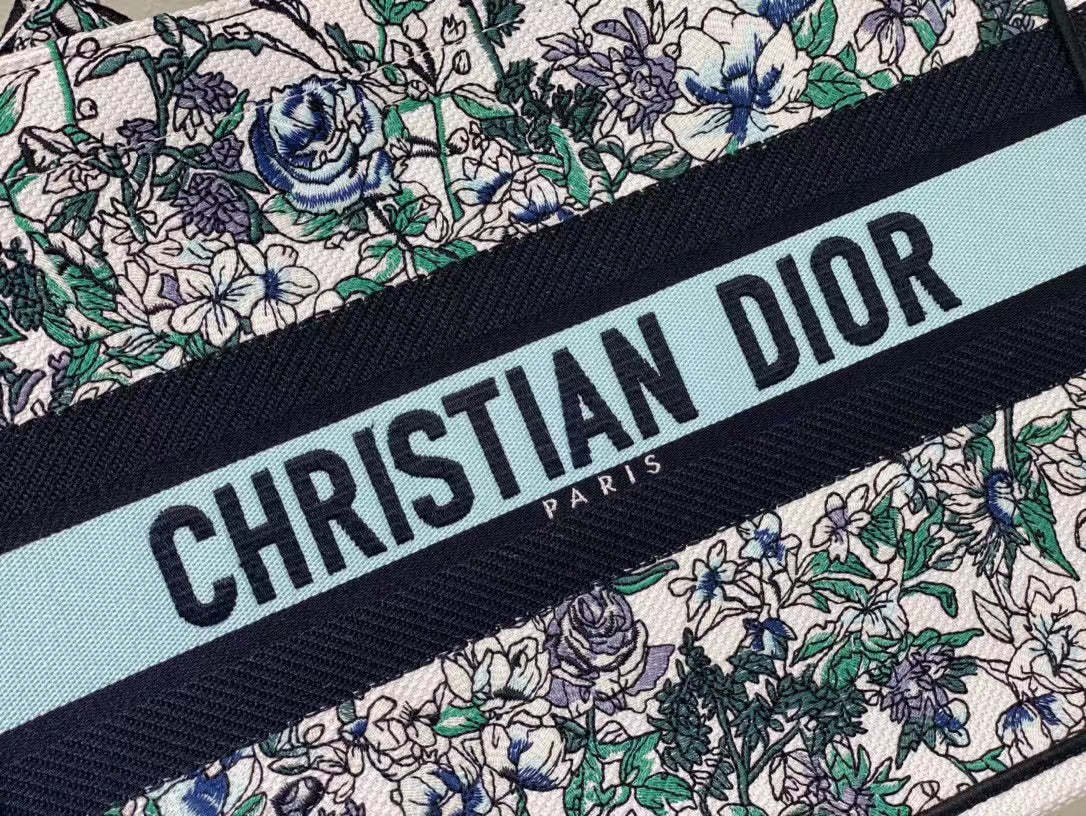 DO1286 Book Tote bag size 36.5cm 41.5cm Embroidery LOGO Handbag green blue flower