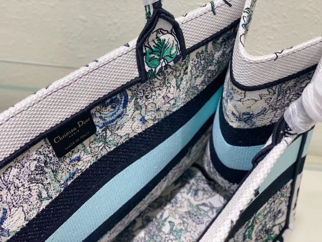 DO1286 Book Tote bag size 36.5cm 41.5cm Embroidery LOGO Handbag green blue flower
