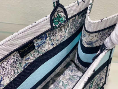 DO1286 Book Tote bag size 36.5cm 41.5cm Embroidery LOGO Handbag green blue flower
