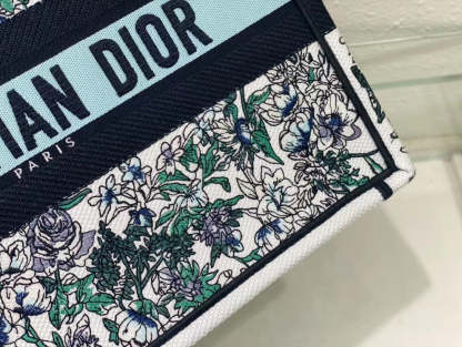 DO1286 Book Tote bag size 36.5cm 41.5cm Embroidery LOGO Handbag green blue flower