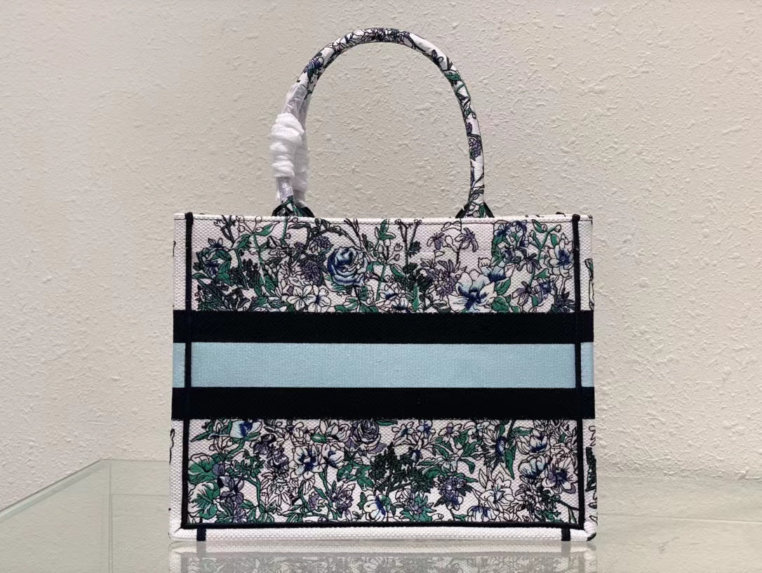 DO1286 Book Tote bag size 36.5cm 41.5cm Embroidery LOGO Handbag green blue flower