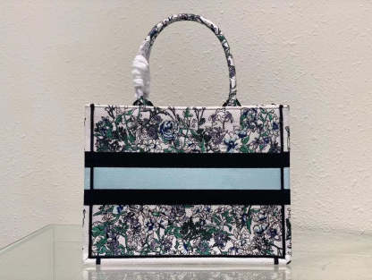 DO1286 Book Tote bag size 36.5cm 41.5cm Embroidery LOGO Handbag green blue flower