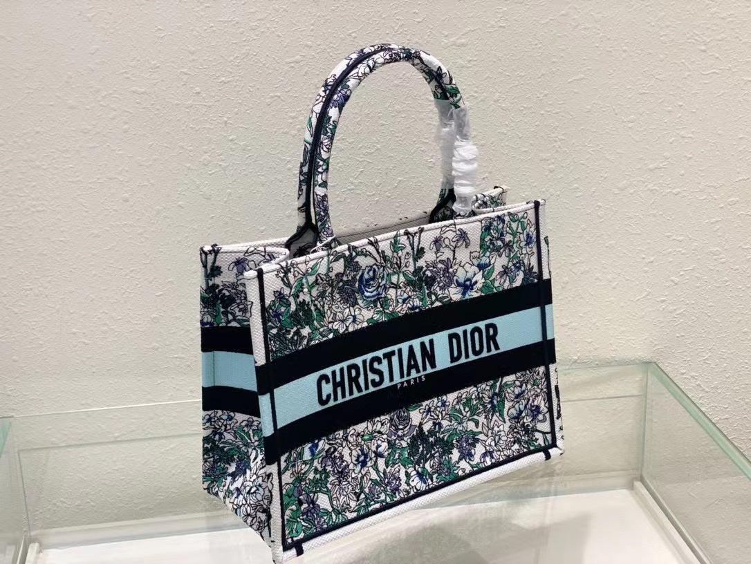 DO1286 Book Tote bag size 36.5cm 41.5cm Embroidery LOGO Handbag green blue flower