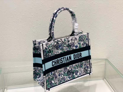 DO1286 Book Tote bag size 36.5cm 41.5cm Embroidery LOGO Handbag green blue flower
