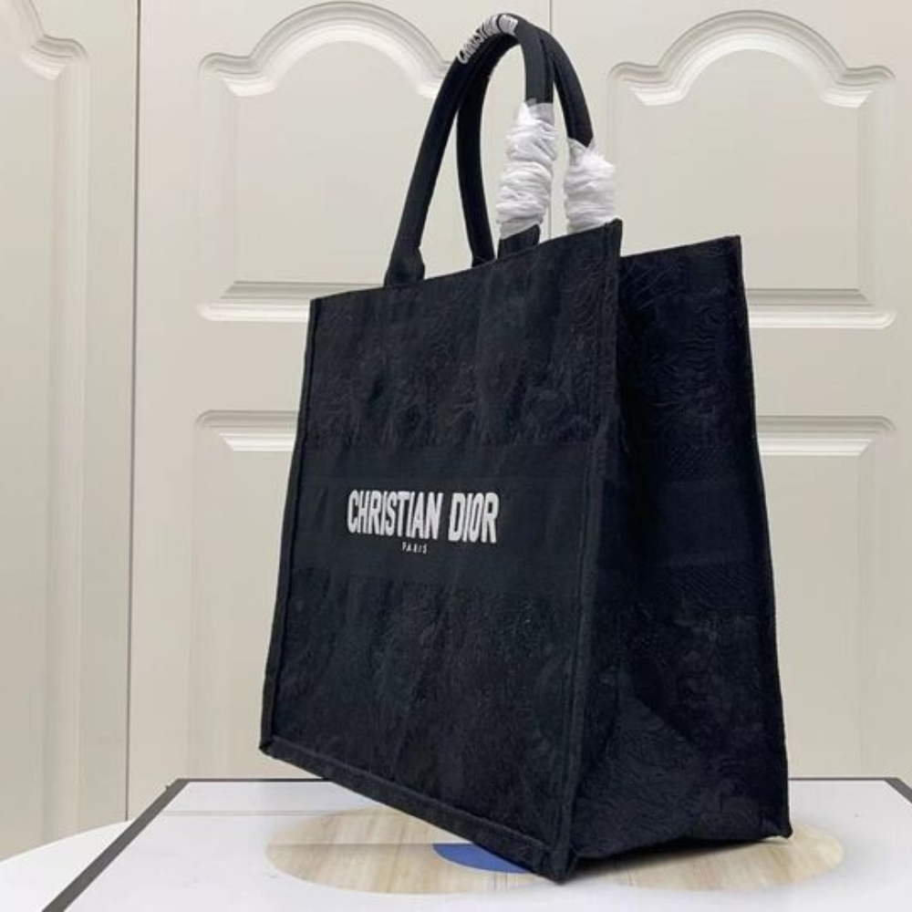 DOR MEDIUM BOOK TOTE TOILE DE JOUY SOLEIL MACRAMÉ BLACK 36CM M1296ZECY M911