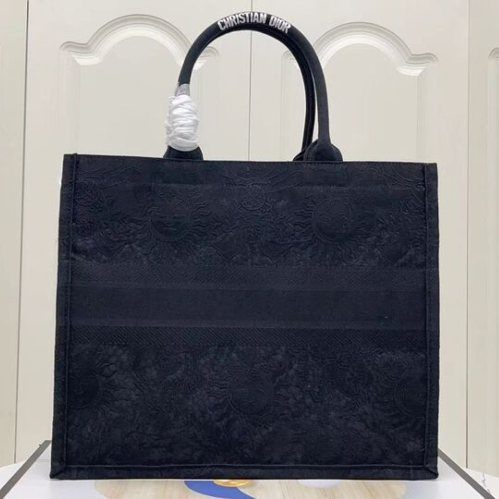 DOR MEDIUM BOOK TOTE TOILE DE JOUY SOLEIL MACRAMÉ BLACK 36CM M1296ZECY M911