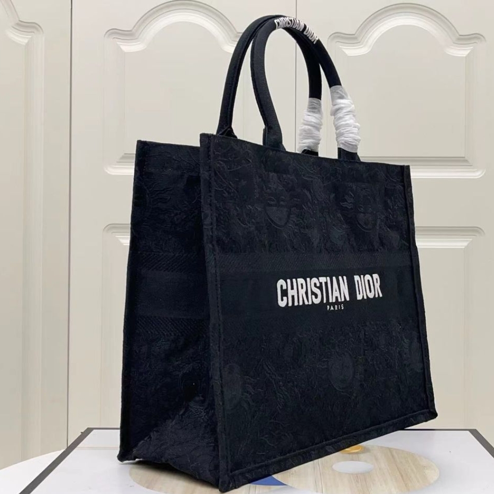 DOR MEDIUM BOOK TOTE TOILE DE JOUY SOLEIL MACRAMÉ BLACK 36CM M1296ZECY M911