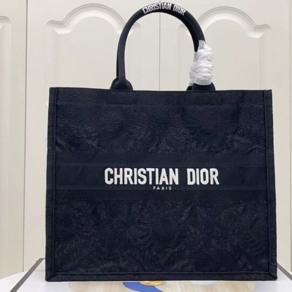 DOR MEDIUM BOOK TOTE TOILE DE JOUY SOLEIL MACRAMÉ BLACK 36CM M1296ZECY M911