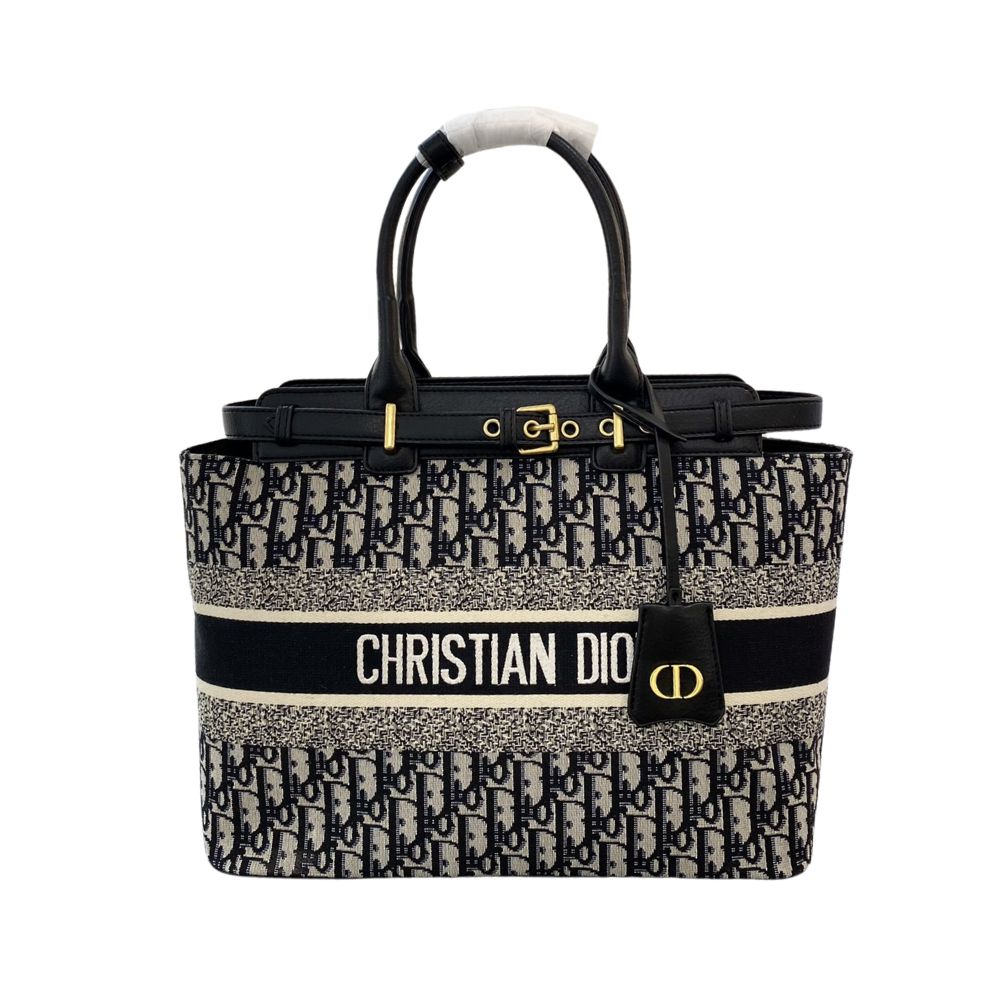 DOR TOTE BAG WITH GOLD TONE BUCKLE OBLIQUE EMBROIDERY BLUE 34CM