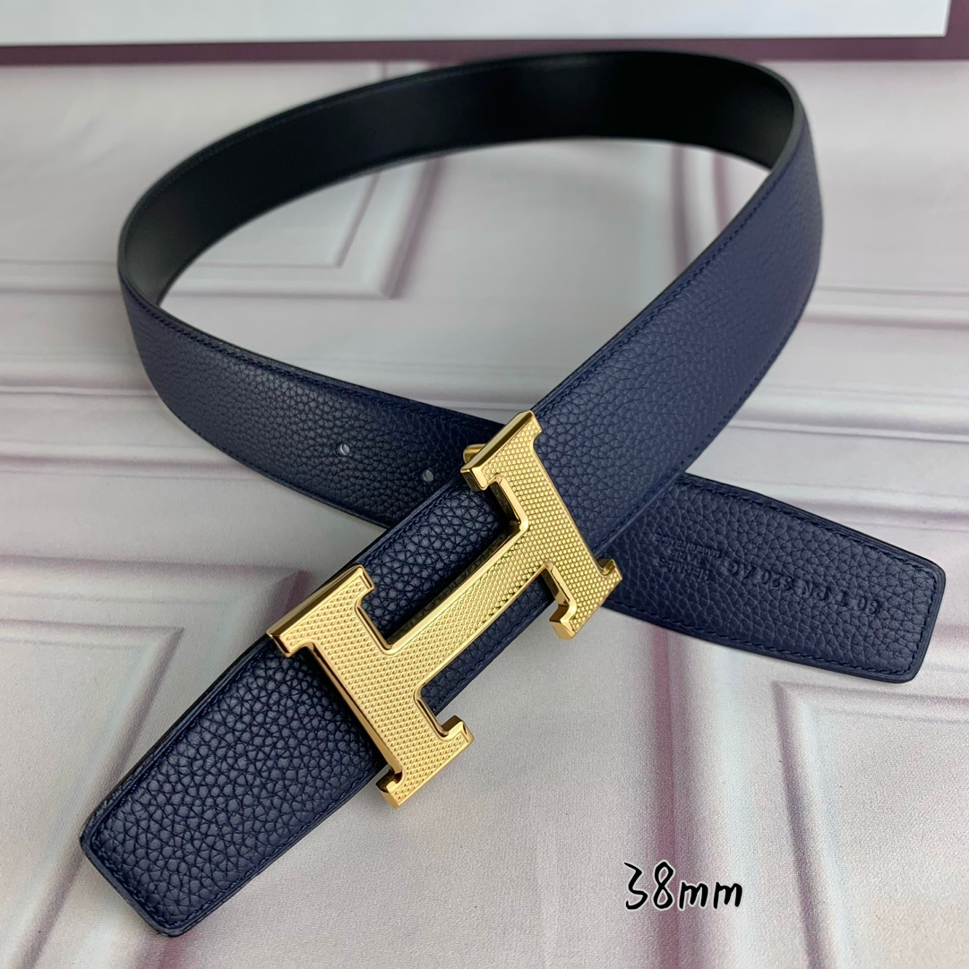 HM BELT TOGO SWIFT GOLD BUCKLE BLUE 38MM